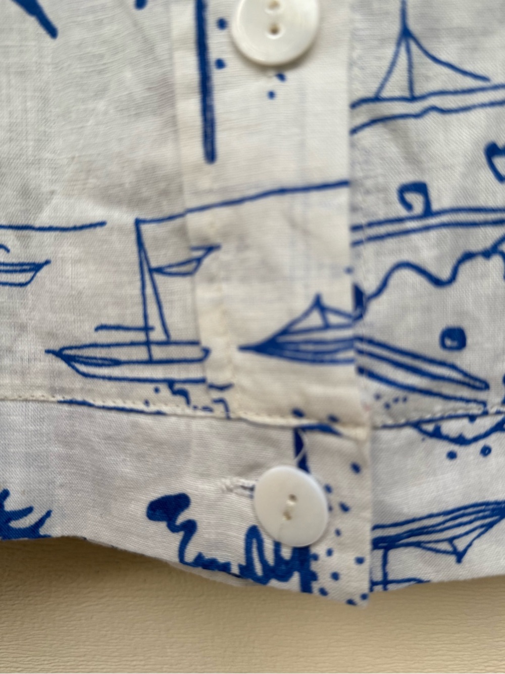 Calypso St,Barth Linen Blend Toile Coastal Croo top Shirt Blue White Size Large - Picture 9 of 9
